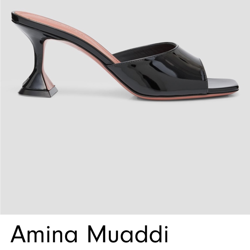 Amina Muaddi Black Leather Sculptural Heel Sandals